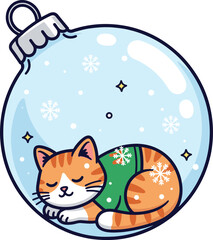 Cat Sleeping Inside Giant Christmas Ornament.