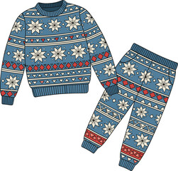 Christmas Sweater Set with Nordic Snowflake Ornaments.