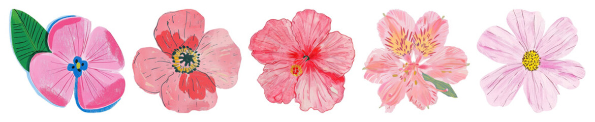 PNG Vibrant floral watercolor art, element set on transparent background