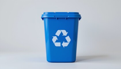 Blue Recycling Bin with White Recycling Symbol