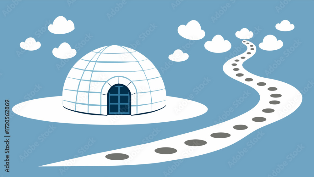 Aufkleber an intricate pattern of footprints leading to and from the igloo marking the nomads path through the