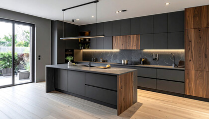 内装リフォームで完成する高級感あふれるダークキッチンの上質空間