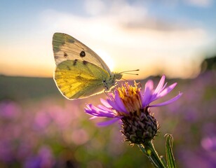 Butterfly on a flower at sunset (1)