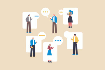 Diverse group of people communicating and sharing ideas in a modern flat design style