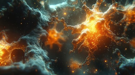 Abstract Cellular Structures with Orange and Blue-Grey Tones