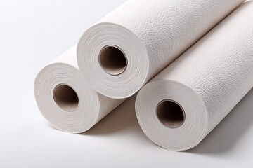 Fototapeta premium Stacked Up Rolls of Embossed White Paper Towels on a Clean White Background
