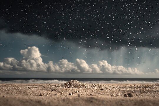 Sandy beach with stormy sky and rain - Powered by Adobe