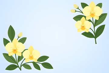Yellow Orchid Corner Frame with Blue Pastel Background