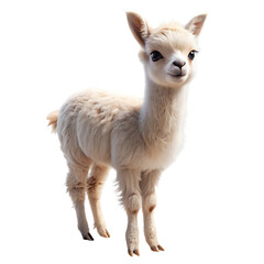 Obraz premium Fluffy cream colored baby llama with long neck and large dark eyes cutout png isolated on a transparent background 1