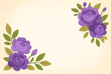 Dark Purple Peony Corner Frame with Cream Gradient Background
