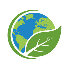 Earth globe with green leaf concept for ecology and environment friendly vector illustration