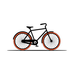 Simple black bicycle with orange tires in flat style illustration on white background vector illustration