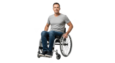 Athletic woman in wheelchair posing confidently isolated on transparent background