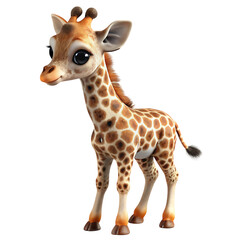 Fototapeta premium Adorable baby giraffe with large expressive eyes and classic spotted pattern cutout png isolated on a transparent background