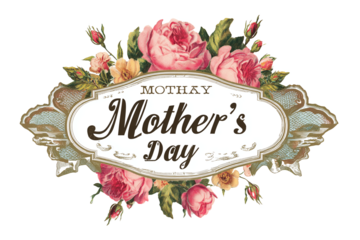 Vintage Mother's Day card with roses isolated on white transparent background.