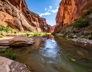 Canyon river reflecting a vibrant sky