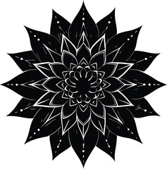 Intricate Black and White Floral Mandala Pattern Vector Graphic
