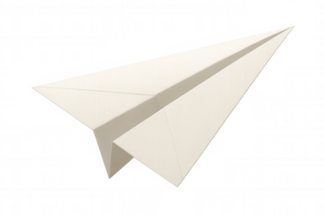 White paper airplane representing a message, travel, communication, childhood, idea, and freedom on transparent background