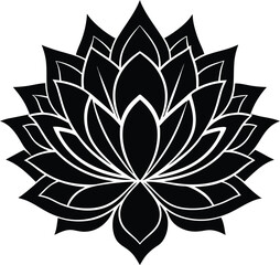 Elegant Monochrome Stylized Lotus Flower Vector Art
