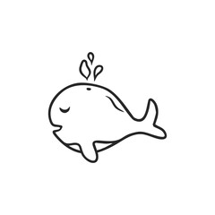 Cute kawaii whale outline vector illustration water spout drawing