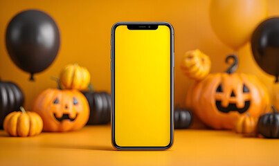 smartphone mobile tablet mockup empty blank white isolate color display device happy halloween day horror pumpkin sale advertisement marketing product mockup happy halloween day balloon black yellow