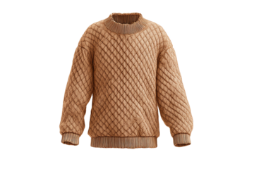 Brown Knitted Diamond Pattern Sweater isolated on white transparent background