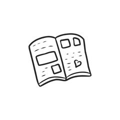 Hand drawn open magazine simple line art vector illustration