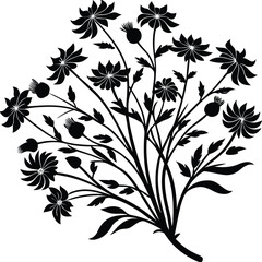 Decorative Monochrome Flower Arrangement Vector with Elegant Petals and Buds
