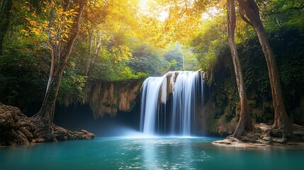 Fototapeta premium waterfall in the jungle YELLOW