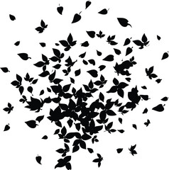 Obraz premium Dynamic Black Leaf Silhouettes on White Background Vector