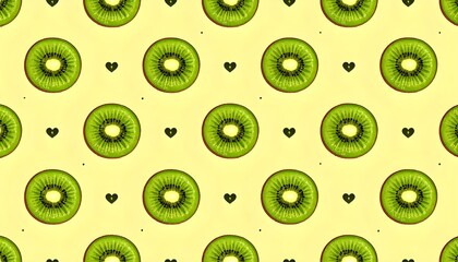 Repeating Pattern of Kiwi Slices with Hearts