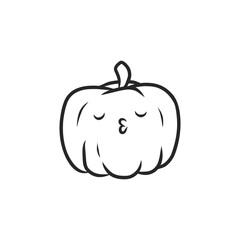 Kawaii Cute Pumpkin with Sleeping Face Hand Drawn Vector Illustration