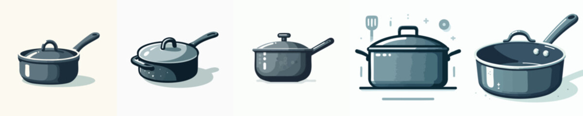 Flat Vector Cooking Pots with Lids – Modern Kitchen Cookware Illustration Set