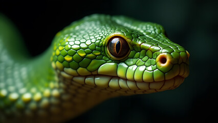 Detailed Macro Shot of a Green Viper Snake