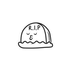 Kawaii Sleeping Tombstone with “R.I.P.” Hand Drawn Vector Outline Illustration