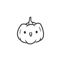 Kawaii Happy Pumpkin Hand Drawn Vector Outline Illustration