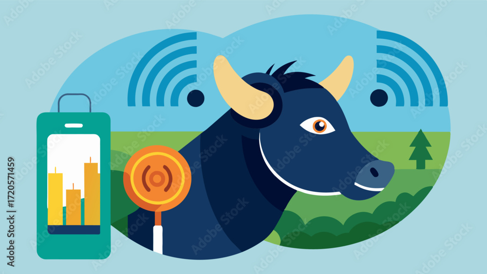 Poster a smart ear tag collecting and analyzing biometric data of individual animals helping farmers identi