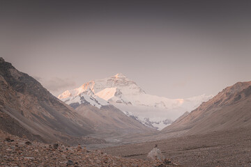 Mount Everest early in the morning taken from the base camp in Tibet located at 5200 m