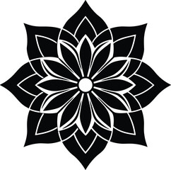 Elegant Symmetrical Floral Mandala Vector Design Black and White
