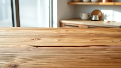 Rustic wooden surface with natural grain texture, softly lit by frosted glass in a minimalist kitchen setting.