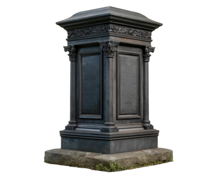 Victorian tombstone ornate monument antique grave marker stone memorial historical cemetery detailed carving somber aged outdoor heritage