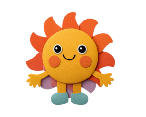 Cheerful sun cute element papercut style soft texture smiling face orange yellow playful cartoon happy whimsical character perfect for children design