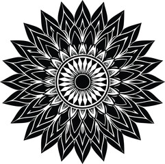 Intricate Black White Geometric Mandala Flower Pattern Vector Art