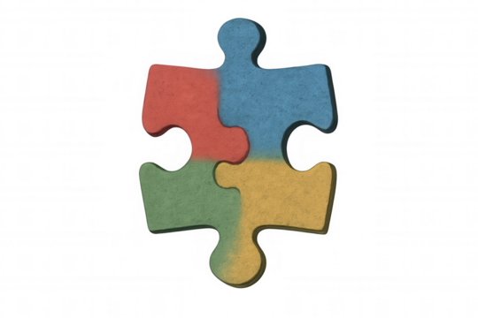 Jigsaw puzzle piece forming a symbol of autism awareness and neurodiversity, connecting different colors and textures