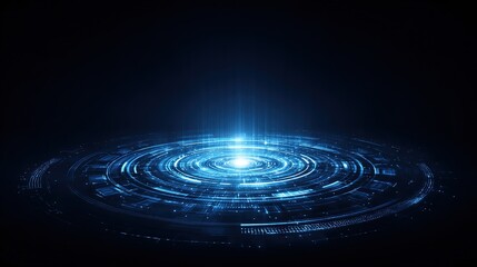 Obraz premium Holographic Concentric Circle Interface with Blue Luminescence, Futuristic Data Display, Sci-Fi Technology Visualization, Advanced User Interface Design with Radiant Core