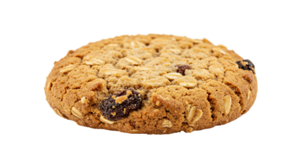A single oatmeal raisin cookie with visible oats and raisins.
