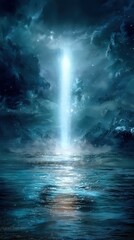 Naklejka premium Celestial Light Beam Over Watery Landscape