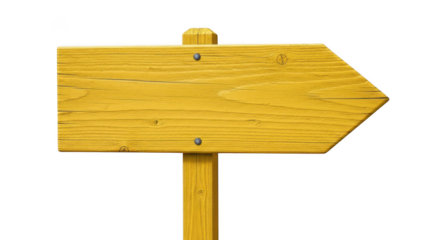 Yellow wooden arrow sign isolated on transparent background pointing to the right