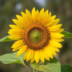 Obraz premium A vibrant sunflower, radiating golden yellow light, displays a detailed center of tiny seeds.
