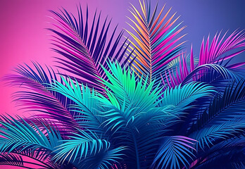 Palm tree leaves glowing with fireworks in a festive night sky celebration